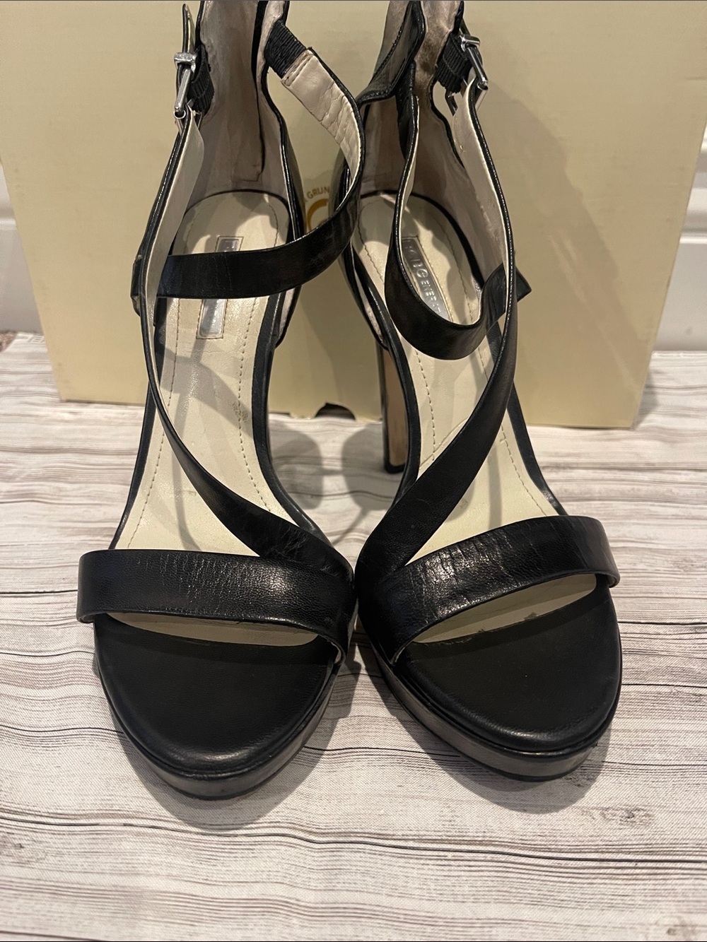 BCBGeneration Black Strappy High Heel Sandals